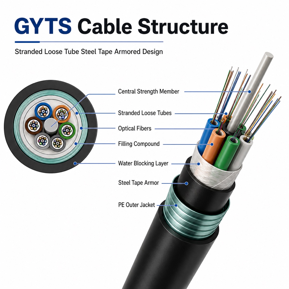 GYTS Duct Fiber Cable produit et référence de construction 2